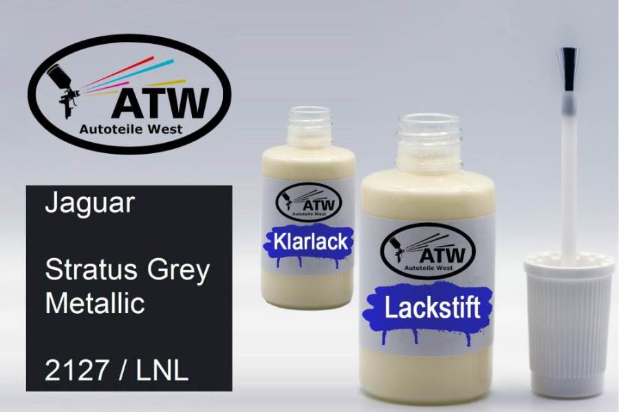 Jaguar, Stratus Grey Metallic, 2127 / LNL: 20ml Lackstift + 20ml Klarlack - Set, von ATW Autoteile West.